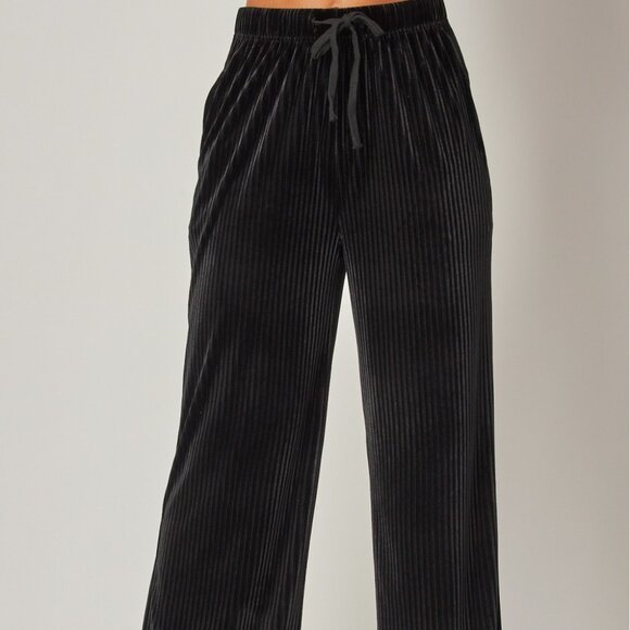 Love Poem Pants - Black Ribbed Velvet High Waist Wide leg Pants